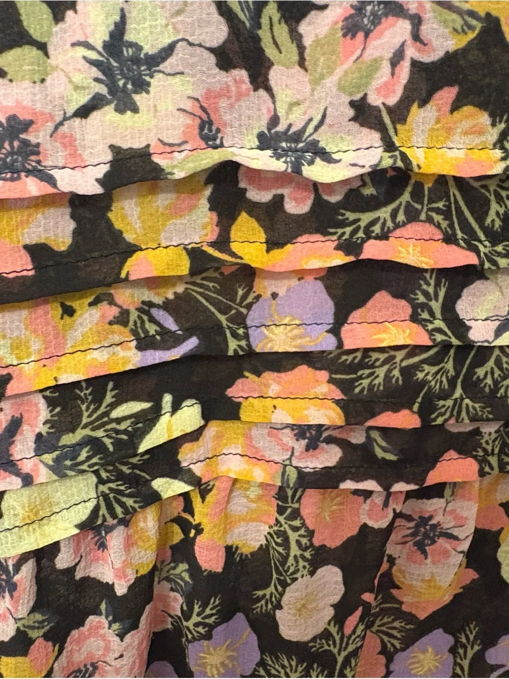Free People Floral Peplum Top in Black with Pink & Lavender Blooms